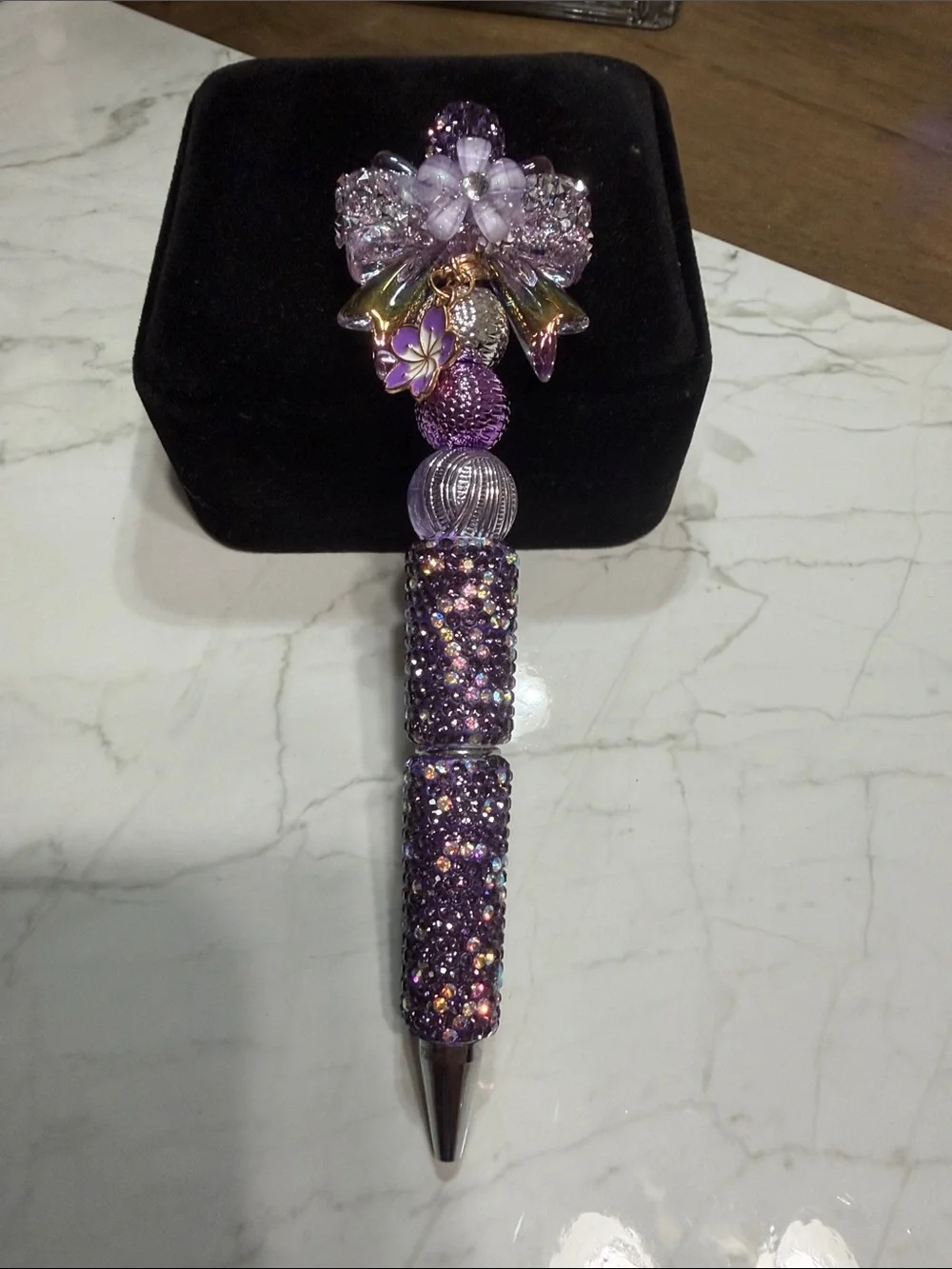 Purple Crystal Floral Decorative Ballpoint Pen